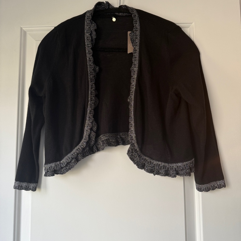 Anthropologie Knitted & Knotted Black Silver Open Front Cardigan Shrug Women's S